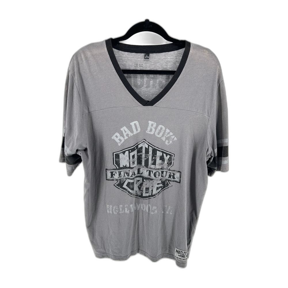 Motley Crue Final Tour Graphic Jersey Shirt Mens 2XL Gray Bad Boys Hollywood CA